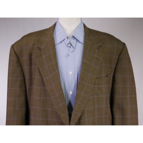 Hickey Freeman Brown Blue Windowpane Wool Sportcoat Blazer 52R - Picture 3 of 9